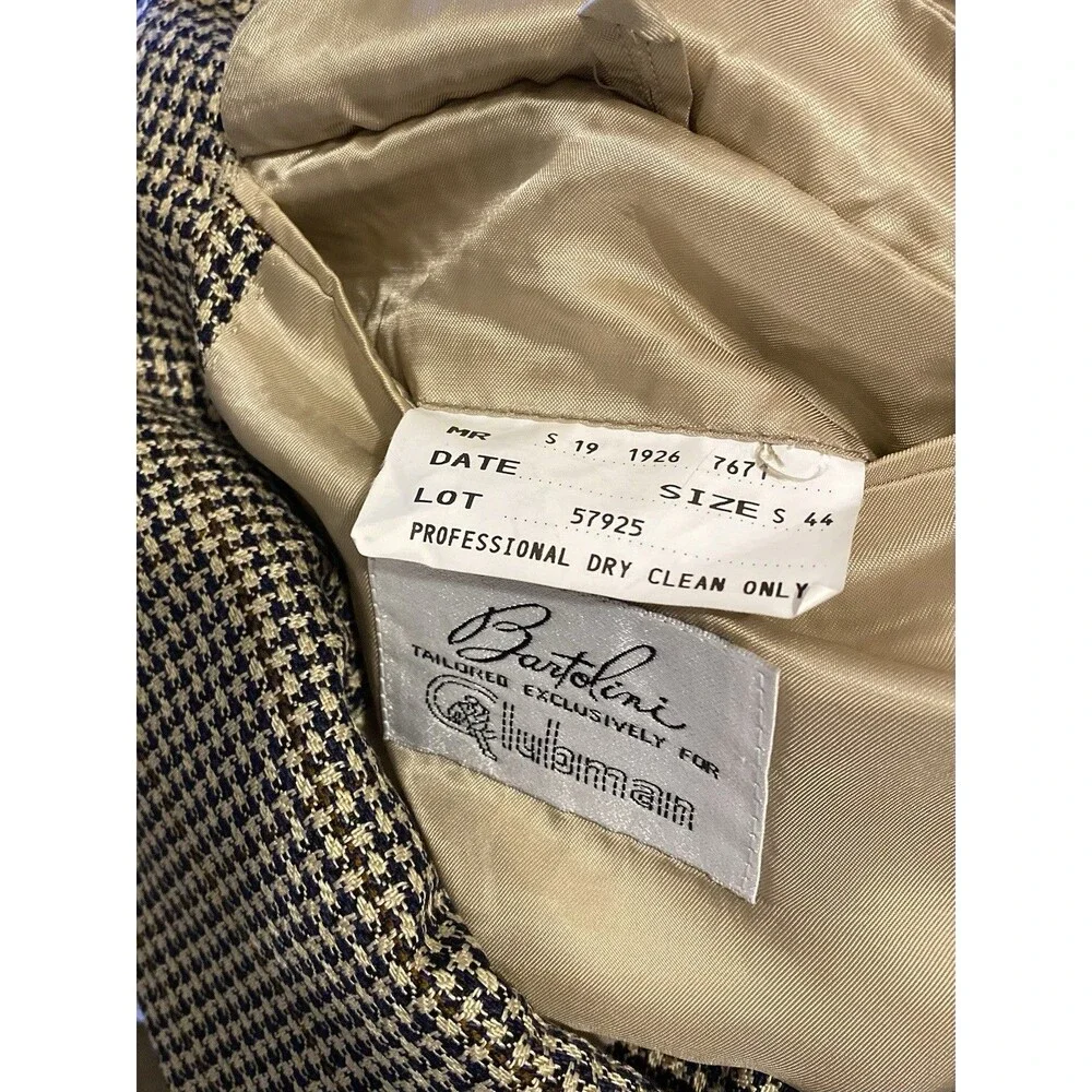 Bartolini 100%‎ Silk Sport Coat Blazer Jacket S 44 Houndstooth Check Vintage